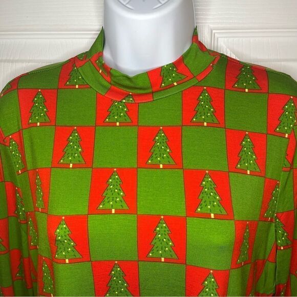 Modcloth Checkered You Got This Mock Nexk Top Knit Christmas Trees Green Red L - Picture 3 of 11